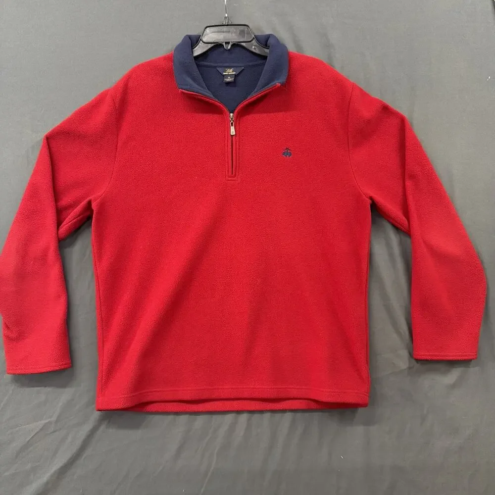 Brooks Brothers 346 Mens Red Quarter Zip Fleece Pullover Sweater Size Xl